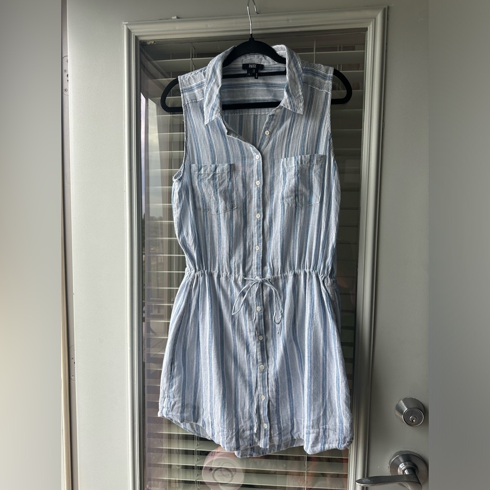 Paige Women's Yvonne Striped Partially Lined Sleeveless Shirt Dress Size Large - Picture 4 of 7